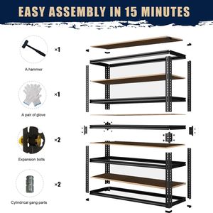 Étagères de garage robustes, 60 pouces de hauteur, capacité de 2400 livres, étagère de rangement en métal réglable à 5 niveaux, 1 paquet, modèle D0100XFX2NV - Product Image 5