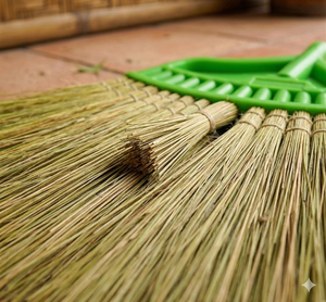 Natural Grass Broom With Colorful Plastic <b>Head</b> Refill Medium Bristle Lightweight Home Floor Cleaning Basic <b>Style</b> - Product Image 3