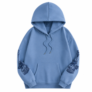Sweat-shirt à capuche surdimensionné avec broderie florale sur les manches, unisexe, décontracté, en tricot, pour l'automne - Product Image 3