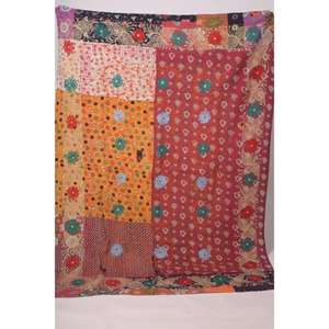 Lavinas Boho Kantha Suzani Embroidered <b>Quilt</b> Handmade Vintage Cotton Floral Eco-Friendly Washable All-Season Bedspread Indian - Product Image 1