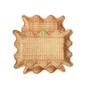 HNH Craft Vietnam Bandeja Rectangular de Mimbre Ondulado Elegante y de Moda, Tejida a Mano, con Asas, Bandejas Decorativas Naturales - Product Image 5