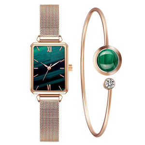 Reloj verde de moda al por mayor de fábrica con cierre magnético cuadrado, conjunto versátil para mujer que incluye pulsera y reloj de cuarzo - Product Image 1