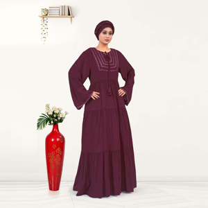 Kaftan en rayonne de qualité supérieure, coupe modeste, avec silhouette évasée superposée, encolure ornée de dentelle, tissu respirant, coupe décontractée, tenue décontractée - Product Image 6