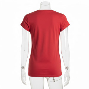 T-shirt en coton molletonné 100% pour femme, col rond, manches courtes, tricoté, écologique, protection UV, respirant, décontracté, printemps été - Product Image 2