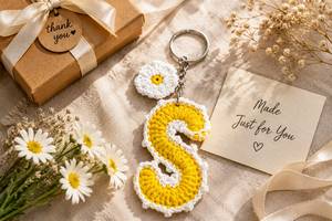 High on Demand Handmade S <b>Initial</b> Crochet Keychain Soft Cotton Letter Key <b>Ring</b> Cute Bag Charm Gift for Women for Sale - Product Image 5
