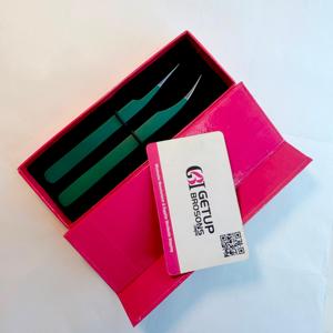 Pinzas para Pestañas GETUP BROSONS de Acero Inoxidable, Color Verde Delfín, Punta de Precisión Lisa/de Fibra, Superficie Lisa, Empaquetado en Caja - Product Image 4