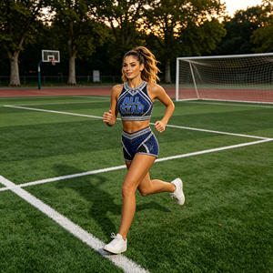 Ensemble d'uniformes de cheerleading All Star, haut court bleu avec strass, shorts, kit de danse pour femmes adultes - Product Image 3