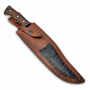 Couteau de chasse Bowie de survie en plein air DIY OEM de haute qualité, lame en acier Damas, pointe clip, manche en bois, 18 pouces - Product Image 6