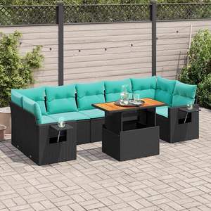 Ensemble de canapés de patio en polyrotin noir 8 pièces avec coussins, mobilier d'extérieur élégant - Product Image 1