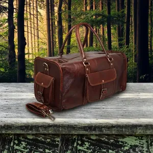 Genuine Leather Full Grain Handmade Duffel Bag With Belt Buffalo Leather Travel Overnight Carry Luggage Travel Leather Bag - Product Image 3