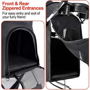 Elegante cochecito para mascotas con entradas de cuatro ruedas delanteras y traseras con cremallera y diseño fácil de plegar para viajar - Product Image 3
