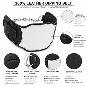 Heavy Duty Steel <b>Chain</b> Leather Dipping <b>Belt</b> With Customized Color Enhance Durability High Performance Workout Wear Gym <b>Belt</b> - Product Image 4