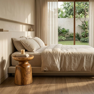 Taburete de madera maciza de suar con detalles de hongos Niwara Bisoepo, diseño rústico moderno, calidad premium, hecho a mano, duradero, multiusos. - Product Image 4