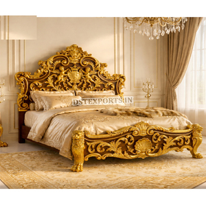 Juego de Cama Queen Size Estilo Palacio Rococó, Acabado en Hoja de Oro, Muebles de Dormitorio de Lujo, Juego de Dormitorio de Madera con Comodidad Premium, Oferta en EE. UU. - Product Image 1