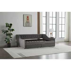 Grayfull Velvet Upholstered <b>Corner</b> Daybed Twin Size with <b>Wood</b> Slat Support and Storage Drawers 83.85\"x58.2\"x28.7\" - Product Image 2