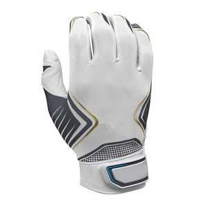 <b>White</b> Leather Baseball Batting Gloves Full Finger with Blue Accents Breathable Design for Pitcher Training Enhanced Grip Comfort - Product Image 3