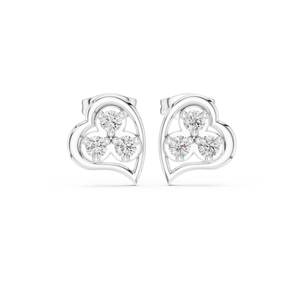 Luxury Vintage <b>Silver</b> Heart Diamond <b>Stud</b> Earrings IGI Certified Womens Fine Jewelry for Wedding Engagement Party Gift - Product Image 1