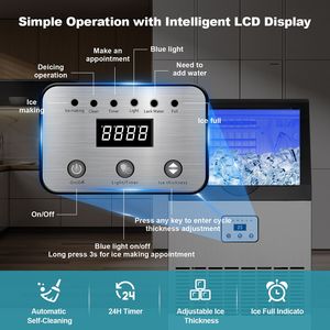 Macchina per il Ghiaccio Commerciale con Pulizia Automatica, Display Digitale LED, Luce Blu, Capacità 100-150 libbre/24H - Product Image 6