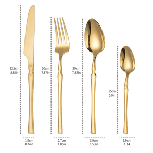 Ensemble de couverts en acier inoxydable doré avec couteau, fourchette et cuillère, finition polie miroir, couverts de table modernes et luxueux pour la salle à manger - Product Image 2
