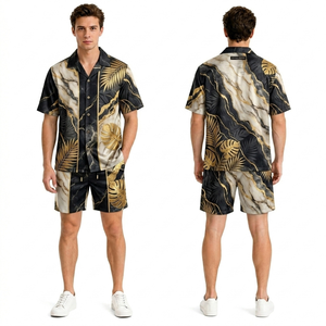 Conjunto de Shorts para Hombre, Diseño de Rayas Azules y Amarillas, Tela Suave Resistente a la Decoloración, Estilo Playero, Venta al Por Mayor - Product Image 4
