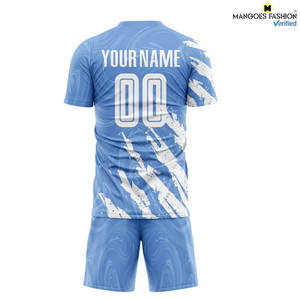 Uniforme de Fútbol Personalizado Sublimado en Azul Claro y Blanco, Transpirable, de Alta Calidad para Adultos, Colores y Tallas Personalizables - Product Image 4
