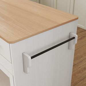 Isola da Cucina Mobile con Tavolo da Pranzo Estensibile, 2 Cassetti, Prese Elettriche e Armadietto Portaoggetti con Ruote - Product Image 5