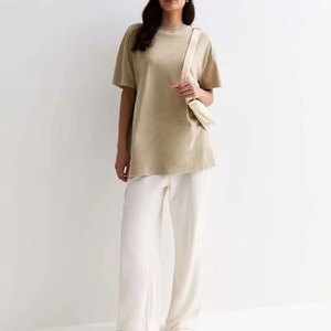 T-shirts pour femmes de qualité supérieure 100% coton, t-shirts oversize, t-shirts décontractés à épaules tombantes, manches courtes, t-shirt effet délavé - Product Image 3
