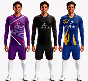 Conjunto de Uniforme de Fútbol Sublimado para Hombre, Mangas Largas, Cuello en V, Estampado Geométrico, Absorbe la Humedad, Ajuste Atlético, para Todas las Temporadas - Product Image 1