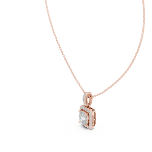 Collier pendentif en or rose 18 carats avec diamant taille coussin et halo, avec attache pavée de diamants, bijou raffiné et élégant, idéal comme cadeau - Product Image 4