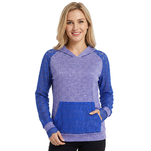 Sudadera con Capucha para Mujer, Diseño Color Block con Detalle de Encaje, Tejida, Manga Larga, Transpirable, Ropa Casual de Otoño, Venta al Por Mayor - Product Image 1