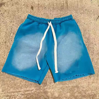 Shorts en coton respirant teint par immersion avec cordon de serrage, décontractés, taille mi-haute, couleur unie, en tissu tricoté, style vintage