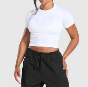 Camiseta de punto transpirable en oferta, cuello redondo, corte ajustado, estilo Y2K, manga corta, para mujer - Product Image 3