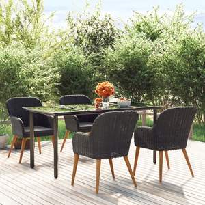 Ensemble de salle à manger de jardin durable en 5 pièces, en bois d'acacia massif noir, mobilier d'extérieur durable - Product Image 1
