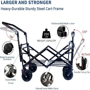 Carrello Pieghevole Robusto con Tettuccio Rimovibile, Ruote Grandi da 4 Pollici per Tutti i Terreni, Freno e Maniglia Regolabile per Uso in Spiaggia - Product Image 6