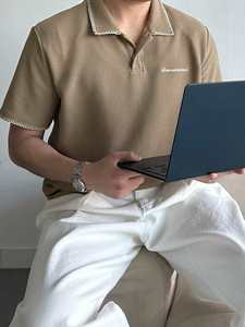 Polo pour homme avec broderie de lettres et design de col contrasté, été - Product Image 6