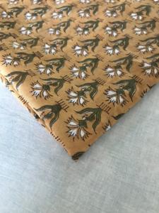 Hand Block Printed Cotton <b>Fabric</b> – Mustard <b>Yellow</b> Base Green & White Floral Buti Print, Traditional Indian Textile - Product Image 4