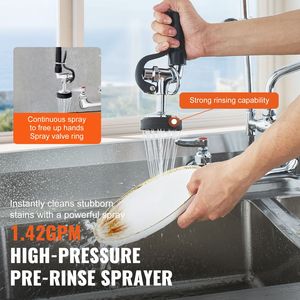 Robinet de cuisine mural en laiton, hauteur 25 po, entre-axe 8 po, avec douchette de pré-évier - Product Image 6