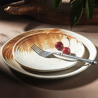 Assiettes de Dîner en Porcelaine YAYU, Style Rétro, Cuite au Four, Glaçure Khaki, pour Hôtels, Assiettes Plates à Dessert et à Steak, Vente Directe Usine