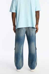 Pantalones Cargo de Mezclilla para Hombre, Cintura Media, Corte Holgado, Lavado a la Piedra, con Bolsillos con Cremallera, Estilo Casual Urbano, para Verano - Product Image 3