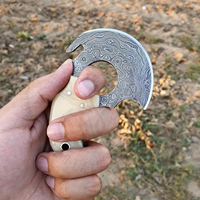 Pisau Mini Pemotong Pizza MORTAL SAGA Baja Damaskus Pisau Ulu Alaskan Gagang Tulang Unta Sarung Kulit Halus Pisau Multi-Fungsi