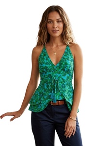 Blusa de Primavera para Mujer, Ecológica, de Rayón, Cuello en V, Casual, Sin Mangas, con Lazos Delanteros, Estampado Floral Digital, Estilo Bohemio - Product Image 3