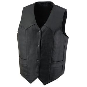 Chaleco de Motociclista de Cuero Genuino Negro para Hombre, Cuello en V, Cierre de Botones de Una Sola Fila, Largo Regular, Prenda Exterior - Product Image 4