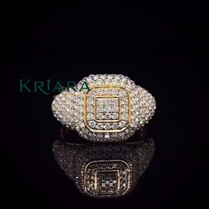 Bague de cocktail pour homme en argent 925 plaqué or avec moissanite, taille brillant rond, sertissage pavé, design géométrique, bague de mariage de luxe - Product Image 3