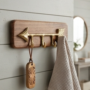 Fine Quality <b>Wooden</b> Frame With Metal <b>Hook</b> Adhesive Perfect For Bathroom Kitchen Towel Holder Modern Wall <b>Coat</b> <b>Hook</b> - Product Image 3