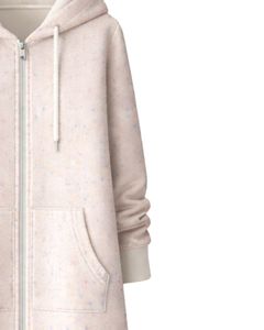 Sudadera con capucha larga personalizada con cremallera, color marfil, para mujer, abrigo de invierno con forro polar, ropa exterior informal con bolsillos, fabricante mayorista OEM personalizado - Product Image 5