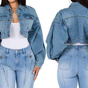 Veste en jean réversible écologique pour femme, automne, manches longues, fermeture éclair, poches, 100% coton, doublure en coton - Product Image 5