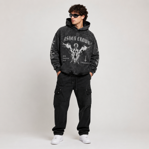 Quality men <b>acid</b> <b>wash</b> printed hoodies designed with durable stitching soft materials and fashionable graphic details - Product Image 3