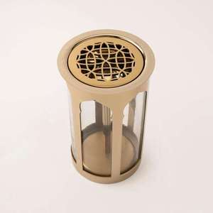 Traditional Brass Bakhoor <b>Burner</b> for Charcoal & Oud Incense <b>Burner</b> With Geometric Lid And Glass Panels For Aromatherapy Use - Product Image 1