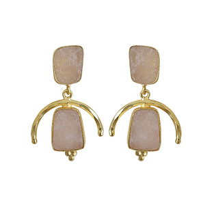 Boucles d'oreilles pendantes en quartz rose, faites à la main, plaquées or, bijoux de mode, fabricants de boucles d'oreilles - Product Image 1