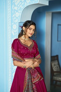 Indian Ethnic Traditional Designer Vichitra Silk <b>Lehenga</b> Choli with Sequins Embroidery Work for Wedding Outfit for <b>Women</b> Wear - Product Image 3